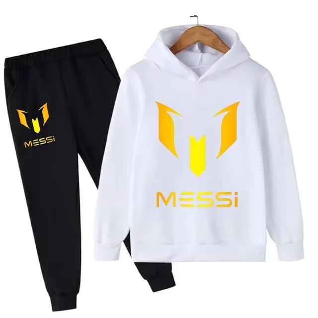 Kids' Messi Football Hoodie & Pants Set - 2-Piece Casual Sportswear for Boys & Girls, Spring & Autumn