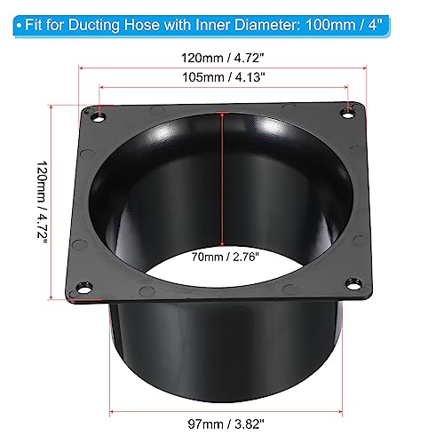 PATIKIL 100mm Duct Connection Flange, 4-Piece Set, Dryer Vent Wall Plate, Square-Round Straight Duct Plate for Heating, Cooling, and Ventilation Fans,