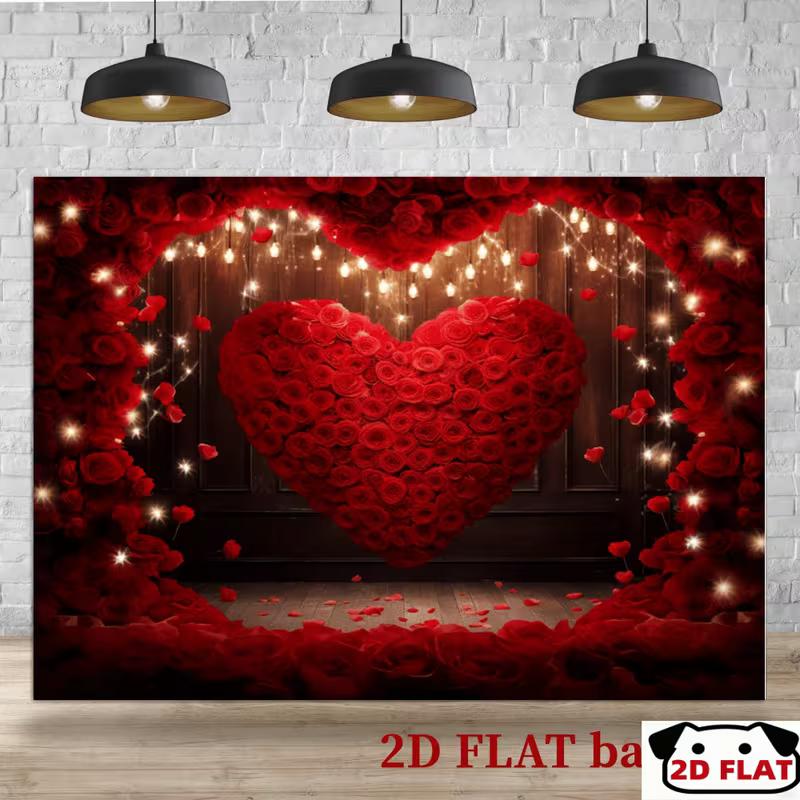

2D Red Rose Floral Heart Backdrop for Valentine Party and Decoration 47.2x31.5inch/120*80cm