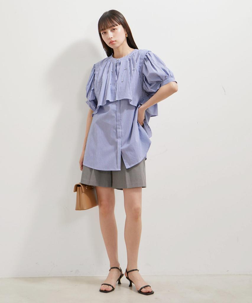Washable Rhinestone Shirt Tunic Sax [BIS] Blouse, Women's, (48)