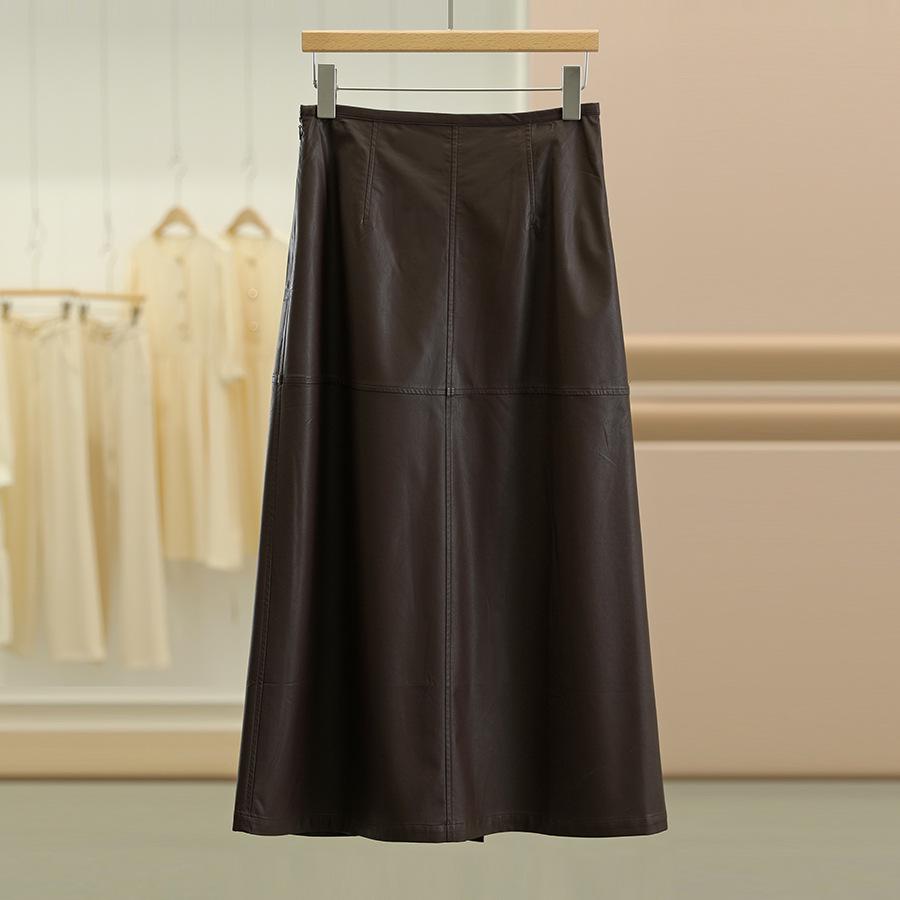 

Кожаная юбка миди А-силуэта с завышенной талией от DU - Осенняя коллекция Large коричневый