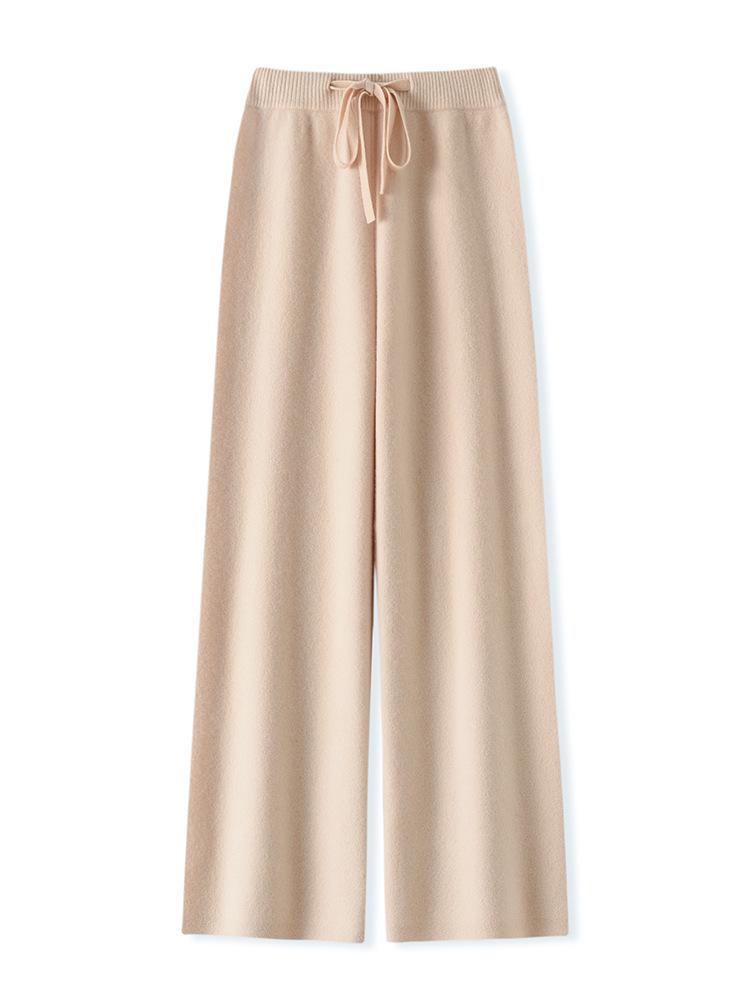 Women's High-Waist Wool Wide-Leg Pants: Autumn/Winter, Thick & Warm, Casual, Long, Knitted, Straight-Leg.
