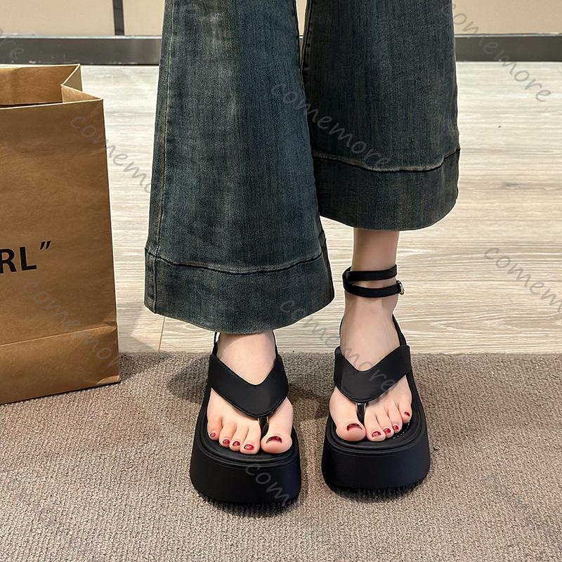 Fashion Comemore Roman Sandals Women Summer 2025 New Flip Flops Thick Bottom Cross Strap Beach Shoes High Heels Heightening Sandales
