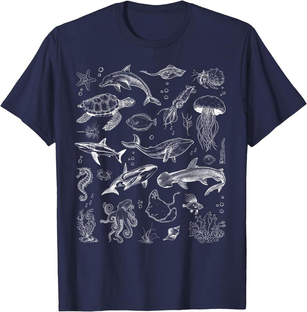 Ocean Wildlife Tattoo Sea Animals 80s 90s Retro Vintage T-Shirt
