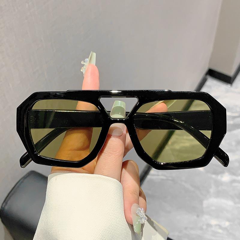 New double beam irregular anti-ultraviolet sunglasses women's fashion European and American retro Internet celebrity advanced sunglasses