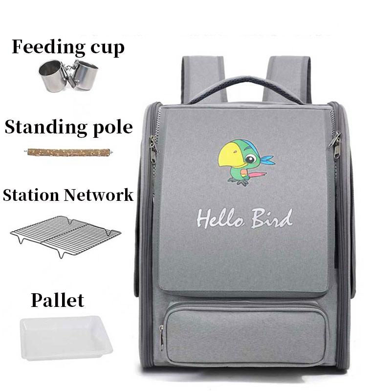 

5 pieces Parrot Backpack Travel Transport Bird Cage With Stainless Steel Tray Foldable Bird Breathable Double-shoulder Backpack 1PCS серый