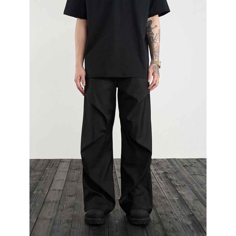 Black of Exit Dark Ro 3D Cutting Ruched Straight-leg Casual Pants Men and Women Niche Design Pants