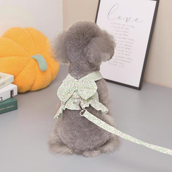 Yousheng Pet Dress Breathable Ruffle Trim Polyester Fashion Bowknot Floral Printing Puppy Dress Harness for Outdoors