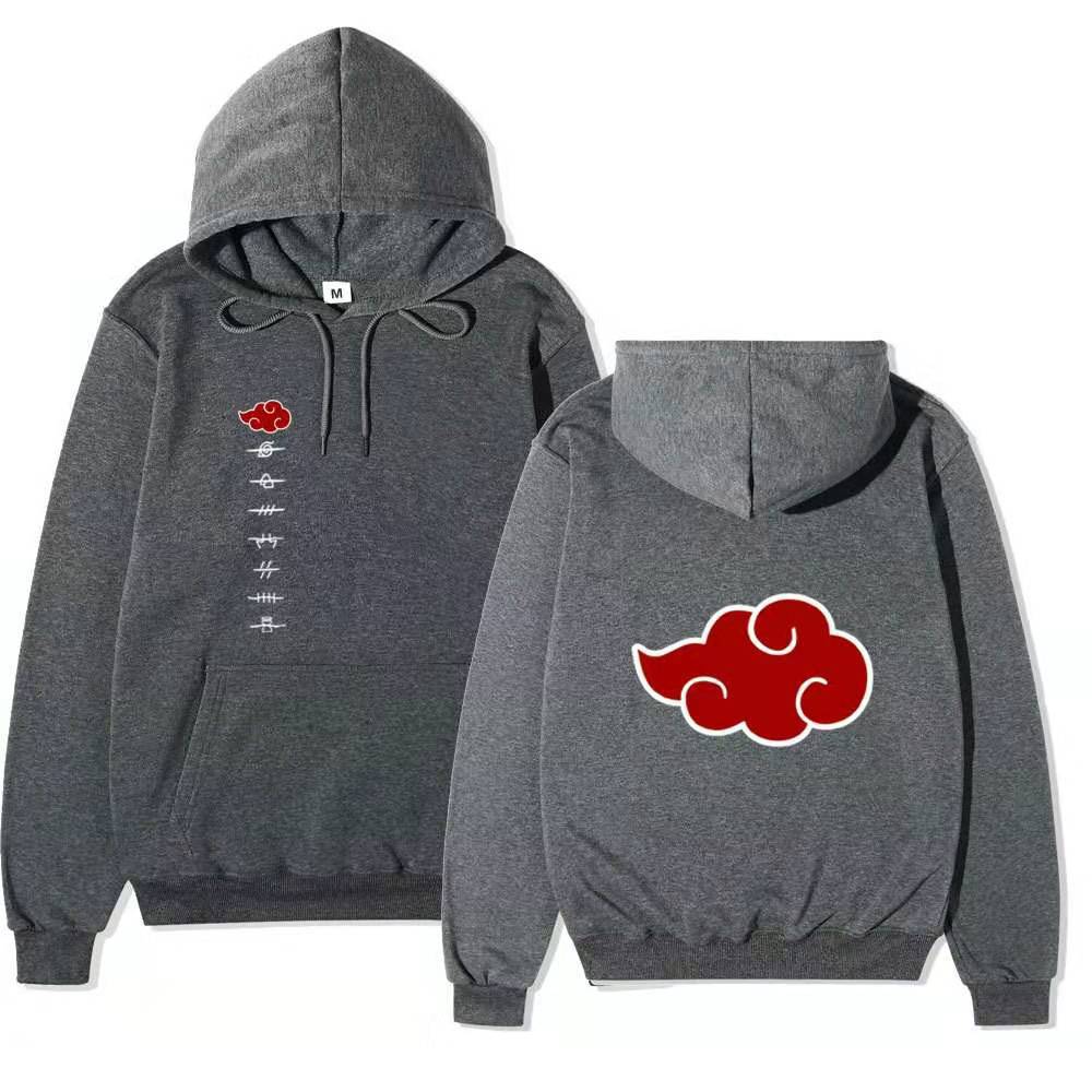 Unisex Naruto Akatsuki Hoodie, Double Side Red Cloud Symbol Print Anime Pullover Long Sleeve Hooded Sweatshirt