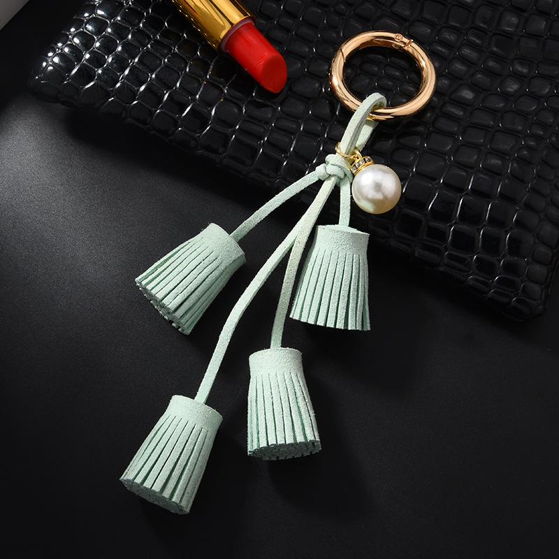 Korean Velvet Tassel Keychain Leather Tassel Pearl Pendant Car Ornaments Female Key Chain Plush Bag Pendant
