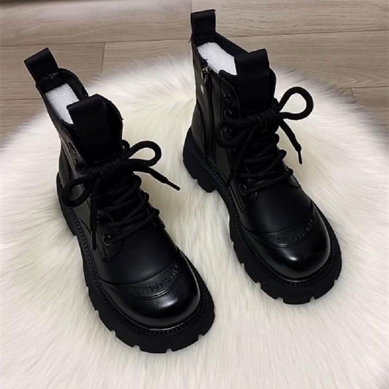 Short Boots, Platform Women's Autumn and Winter Soft-soled Single Boots, New British-style Martin Boots, European Station Versatile, 2025 Fleece Fash