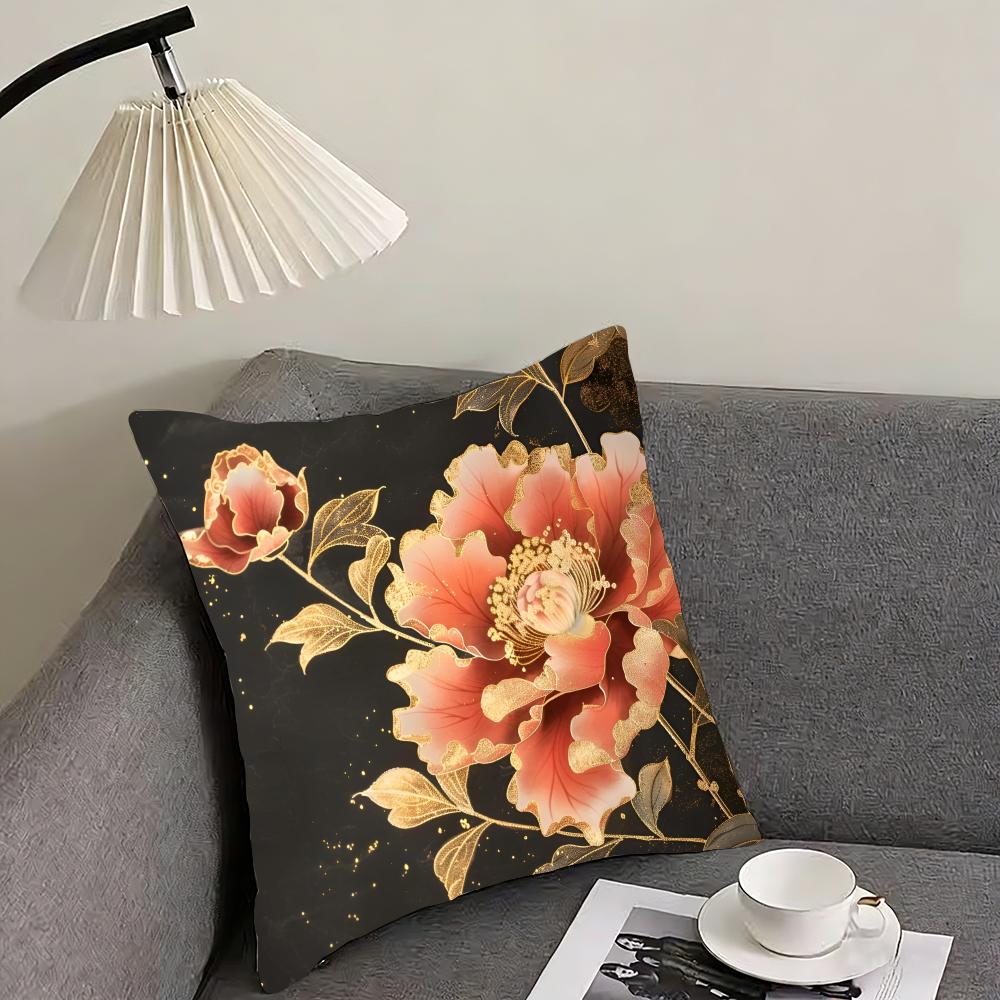 Fashion Peony Cushion Cover Reversible Plush Pillow Cover – For Car, Sofa, Bedroom, Perfect As a Gift.
