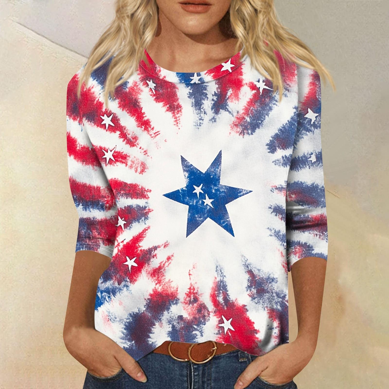 

Women s T-shirt Casual Independence Day Print Top T-shirt Crewneck Jumper XL белый