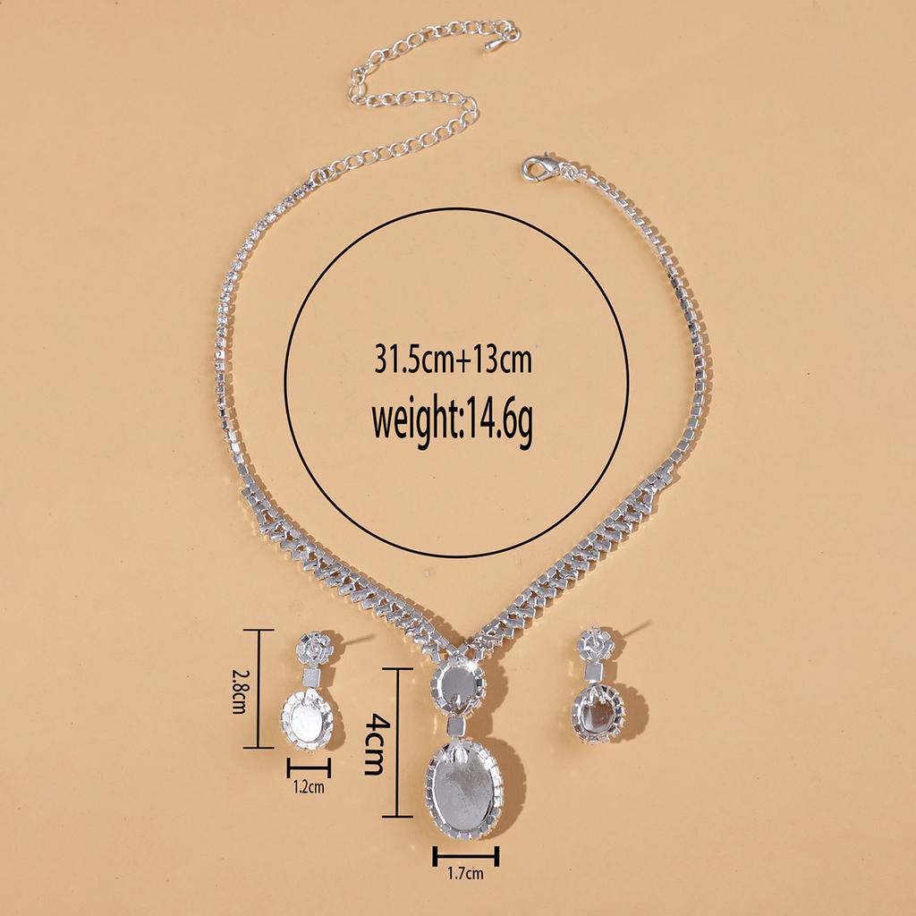 3PC Imitation Pearl Inlaid Rhinestone Women's Earrings Necklace Geometric Design Sense Wedding Party Holiday Gift