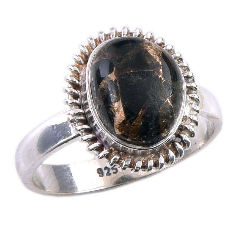 Natural Black Copper Turquoise Gemstone 925 Solid Sterling Silver Ring S.6 H1E40