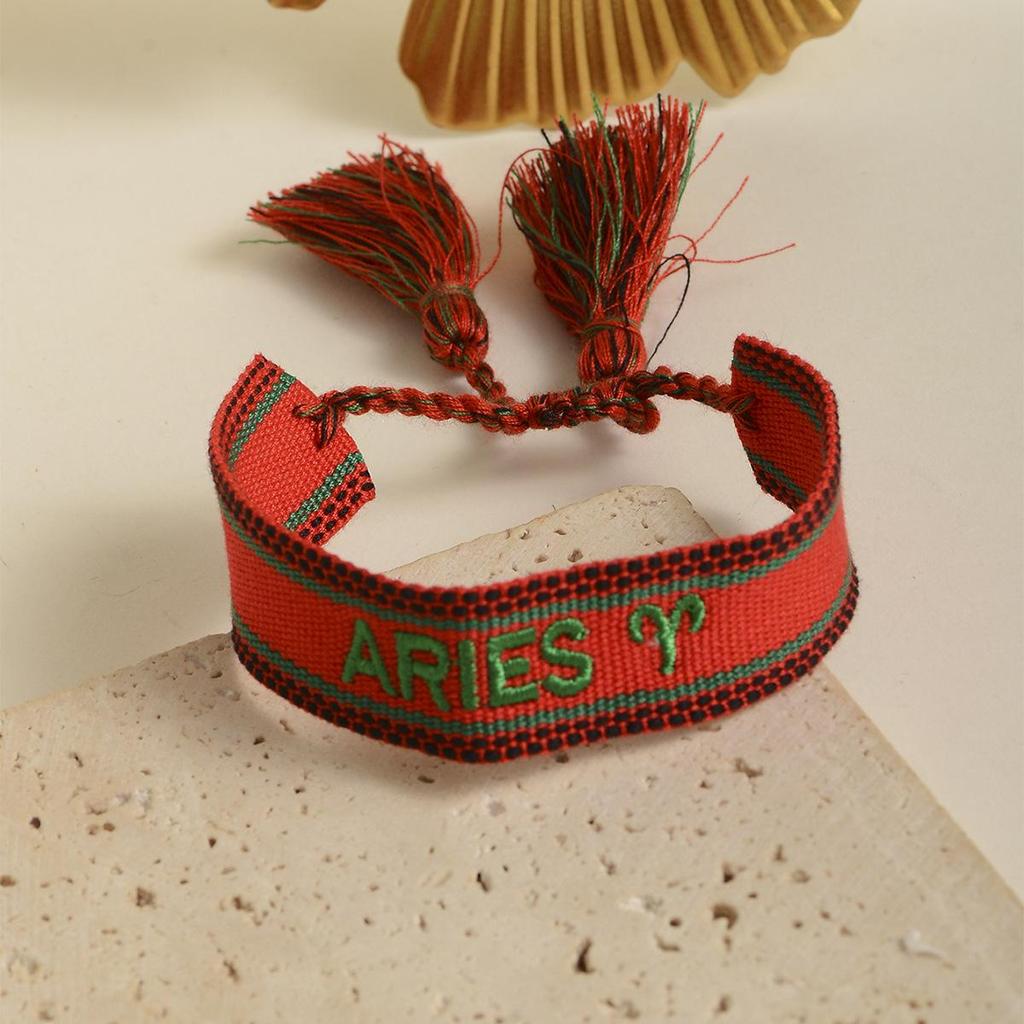 Handmade Constellations Embroidery Bracelet with Ribbon and Tassel
