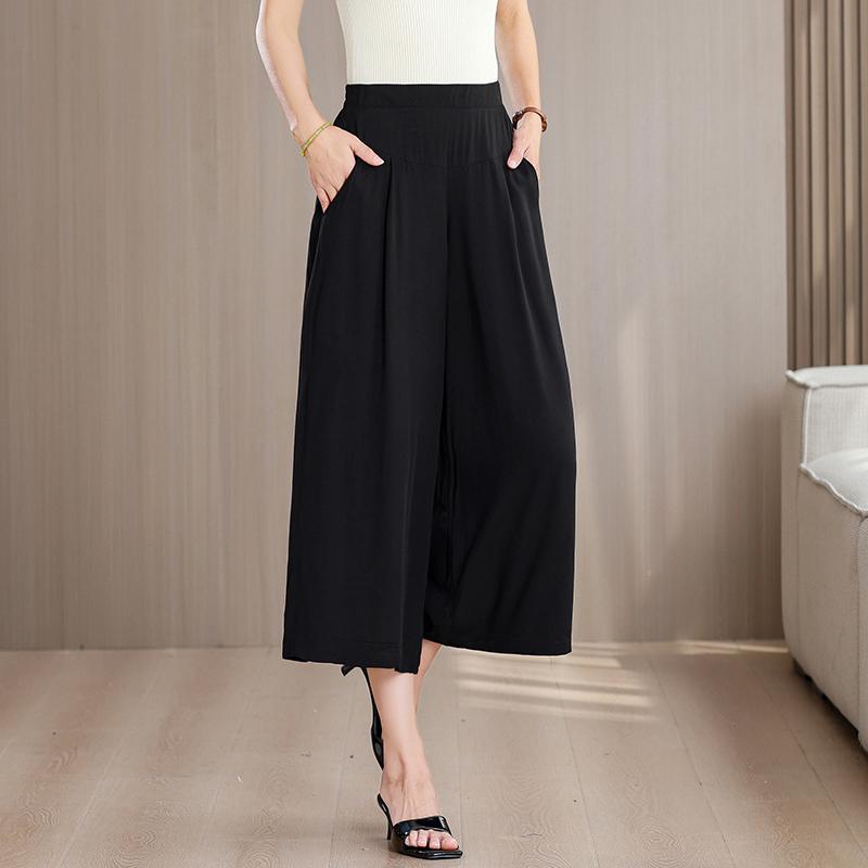 Plus Size Summer Women's Wide Leg Pants High Waist Loose Vintage Clothes Elastic Waist Casual Pants