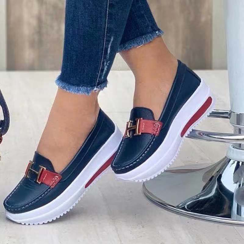 New Casual Single Shoes Women's Autumn Solid Color Round Head Low-top Belt Buckle European and American Soft-soled Shoes Doudou Shoes
