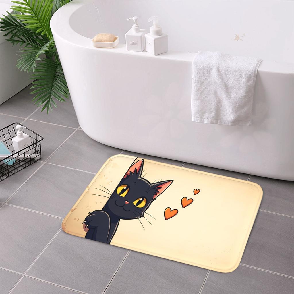 1PC Cat With Hearts Pattern Kitchen Rug Non-Slip Door Mat Pop design Bathroom Rug Bath Mat Carpet for Home Sink Laundry Decor