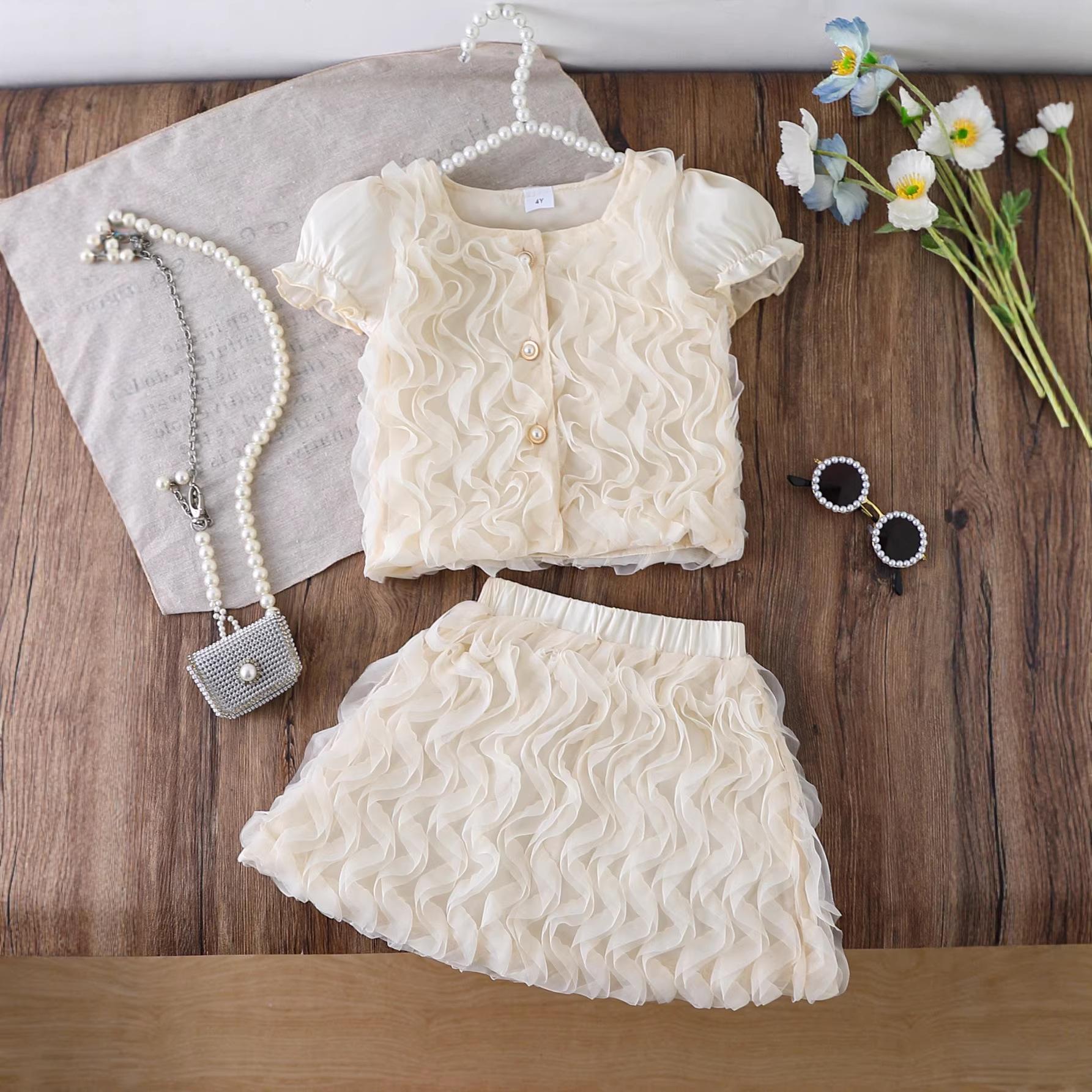 Girls  Fashion Two-Piece Summer Children s Sweet Princess Top + Skirt Set 2-3Y