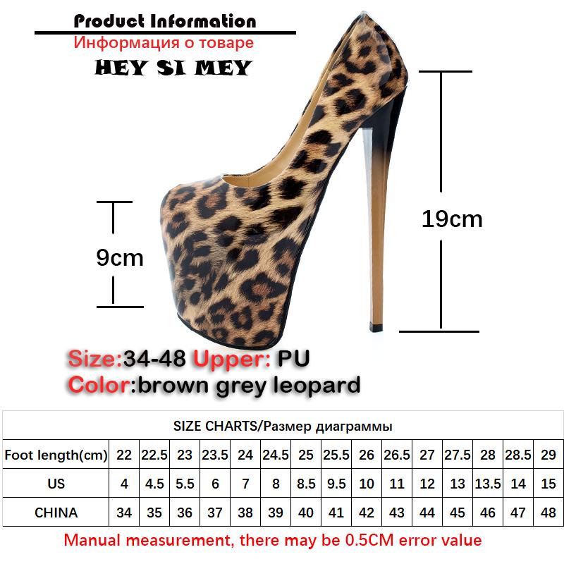 Scarpe con tacco da donna con plateau leopardato sexy, alla moda, con tacco alto 19 cm, punta tonda, di marca, fetish, scarpe da festa, taglia grande, 47