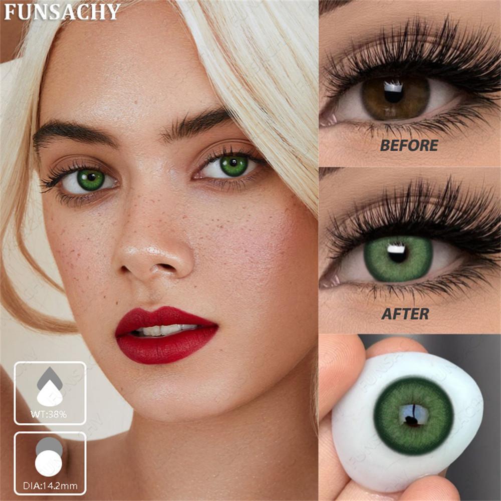 Funsachy 1 Pair Contact Lenses Pupil Blue Eye Color Eye Lenses Beautiful Natural Soft Brown Gray Cosmetic Lenses Annual