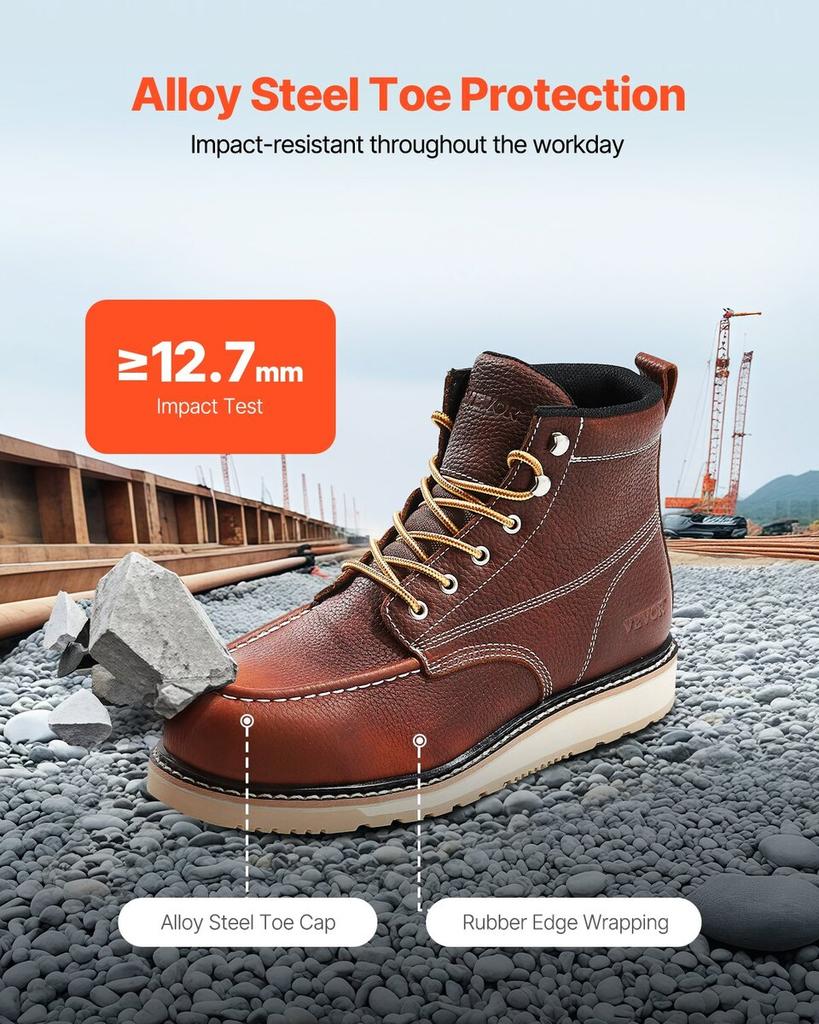 Steel Toe Work Boots UK Size 8.5 Waterproof Moc Toe for Men Slip-Resistant