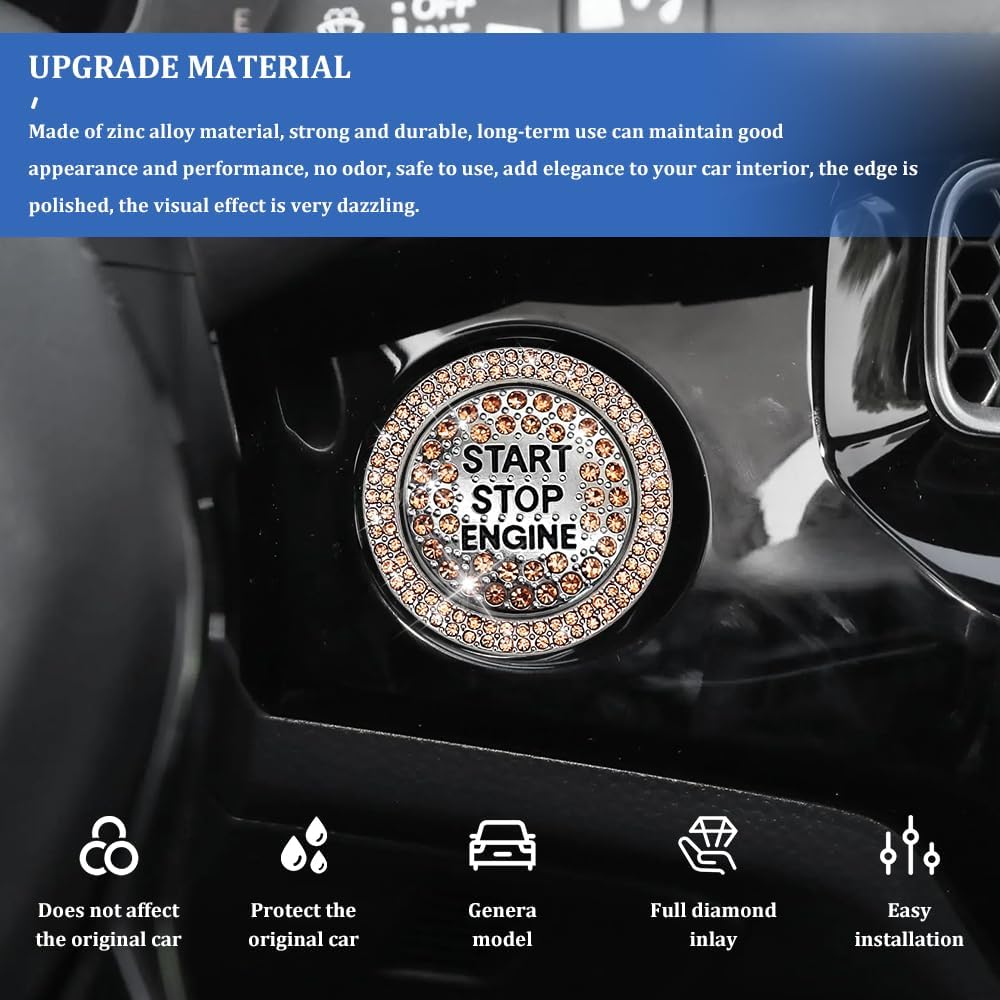 Bling Crystal Car Engine Start Ring Sticker, Sparkling Rhinestone Push Start Button Decorative Cover, Anti-Scratch Key Ignition & Knob Bling Ring,