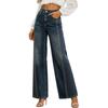 Damen Jeans mit weitem Bein und Verzierungen Lässige lockere Denim-Hose