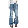 Straight Plus Size Jeans Female Year Female Broken Holes High Waist Washed Design Sense Skinny Wide Leg Trousers Jeans for Women Long Denim Pants