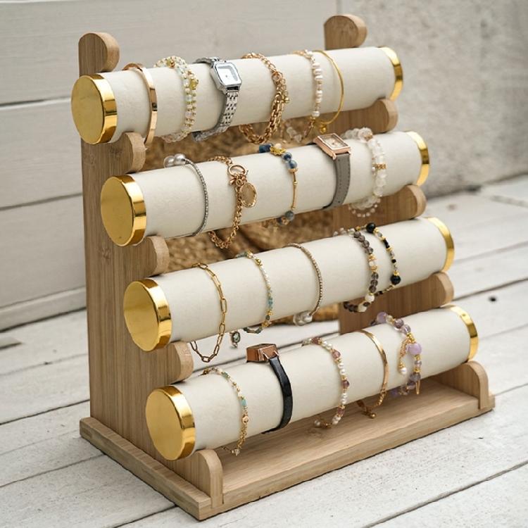 Detachable Tiered Rack Bracelets and Bangles Storage Shelf Bamboo Jewelry Display Stand for Retail and Exhibitions