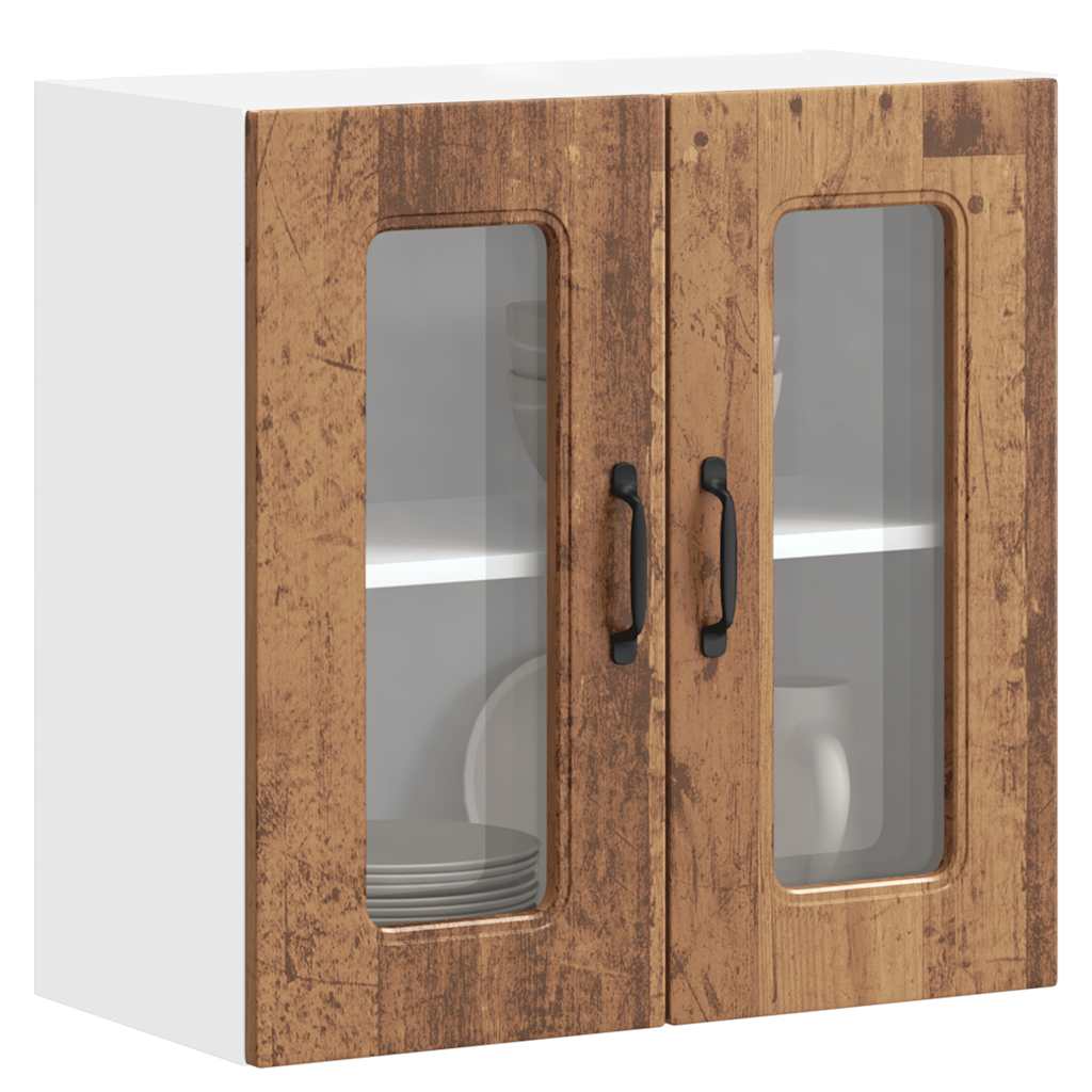Kitchen Wall Cabinet with Glass Door Kalmar Vintage Wood Look Engineered Wood