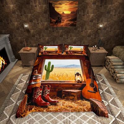 Homewish Rustic Farmhouse Duvet Cover Set,Cowgirl Cowboy Bedding Set,Southwestern Theme Bed Set
