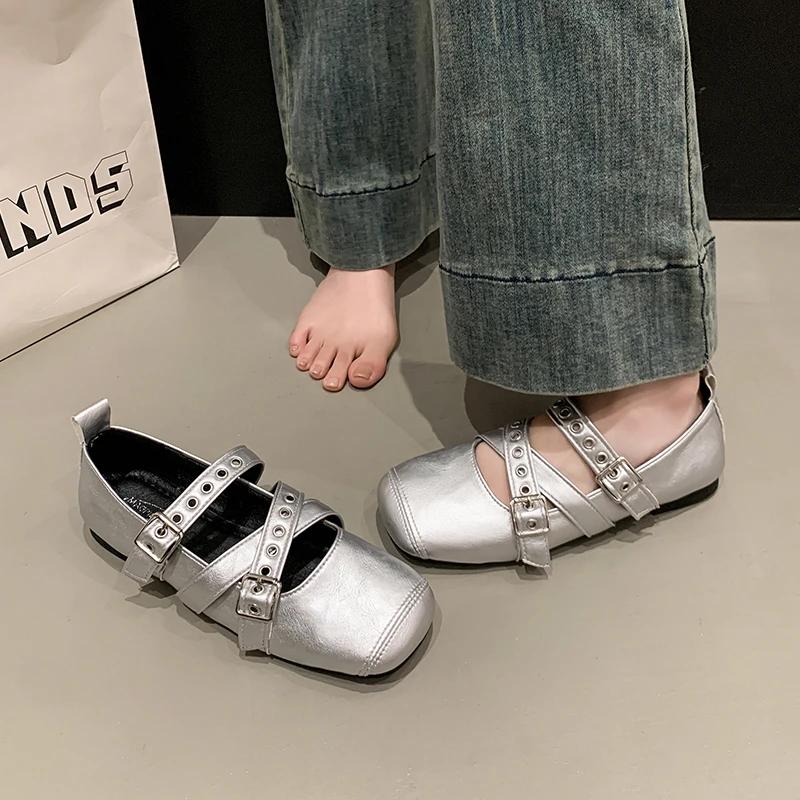 New Popular Female Footwear Round Toe Luxury Women Flats Mary Janes Shoes Shallow Buckle Strap Ladies Ballet Flats Shoes