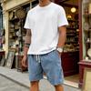 Men Shorts Elastic Waist Adjustable Leg Summer Corduroy Drawstring Wide Shorts with Pockets Loose Fit Casual