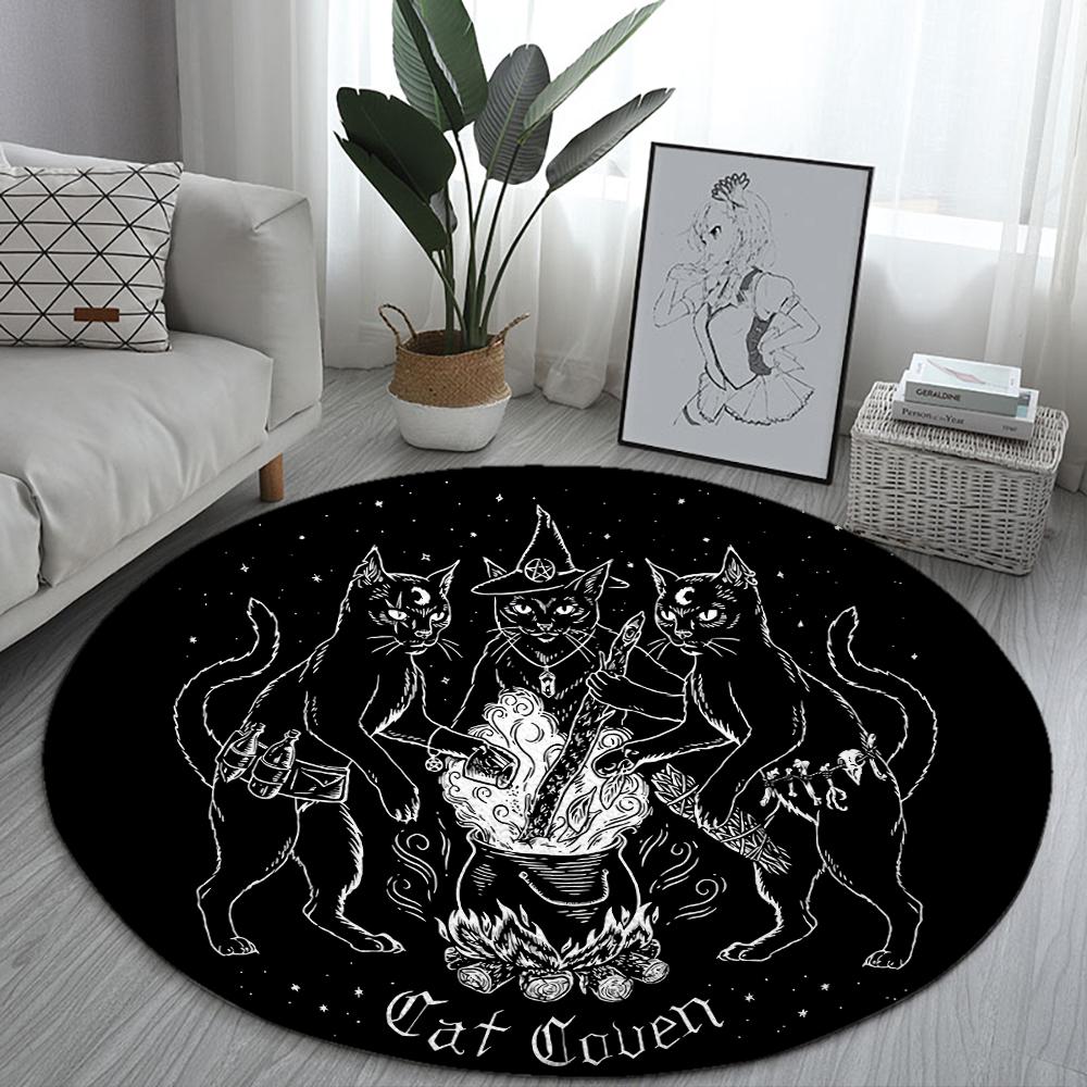 Satanic Cat Impaled Throne Round Rug Bedroom Area Atheist Household Bath Chair Mat Black Carpet Living Room Home Decoration