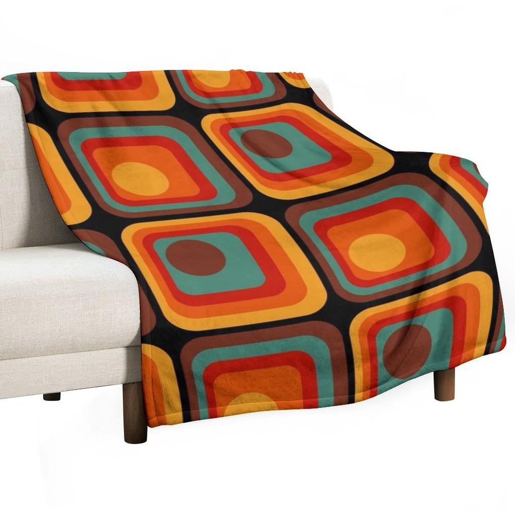 Retro Geometric Gradient Square and Circle Pattern 222 Throw Blanket Winter beds Custom Hair Furry Blankets