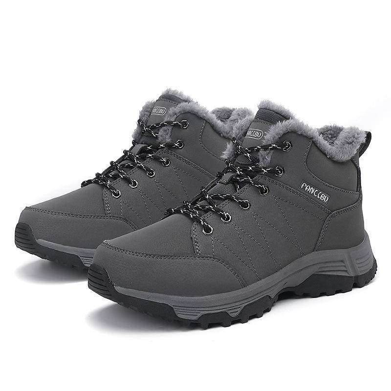 Men's Winter Sports Outdoor Snow Boots Fleece Thermal Cotton Shoes Windproof Lace-up Wear-resistant Outdoor Hiking Shoes Men
