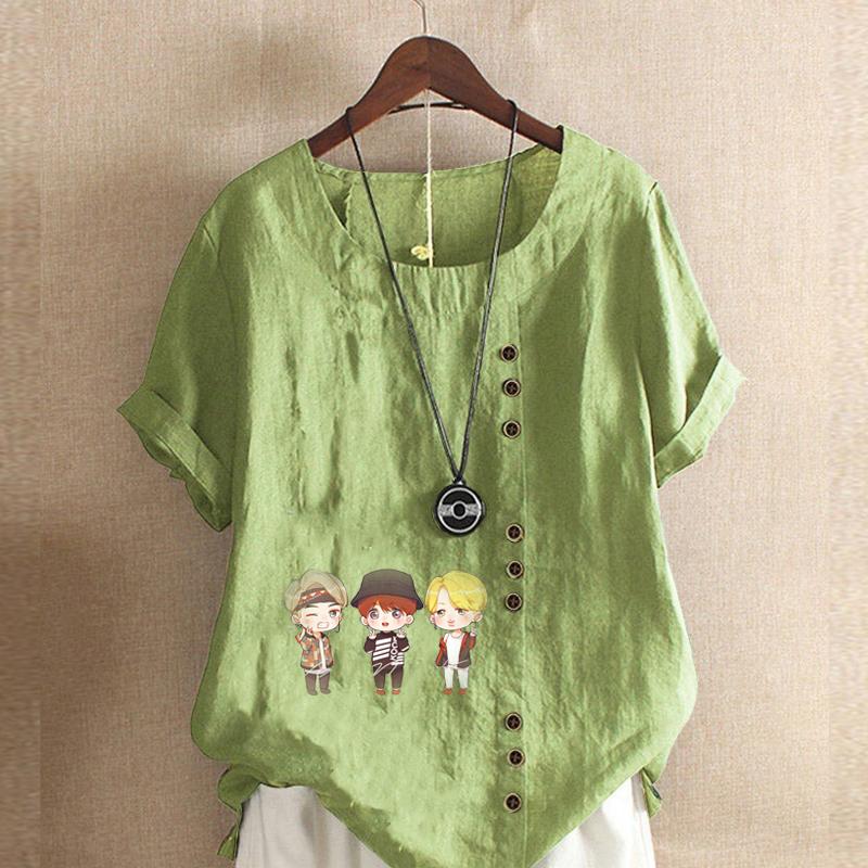 Damenmode Rundhals Kurzarm T-Shirt Lässig Baumwolle Leinen Grafik Shirt Freizeit Locker Singender Junge Bedruckt Sommer Bluse Tops