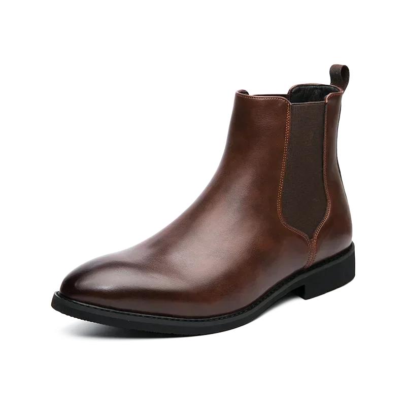 Mens Boots Classic Chelsea Boots High Quality Genuine Leather Boot British Style Business Dress Boots Men High-Top Leather Shoes
