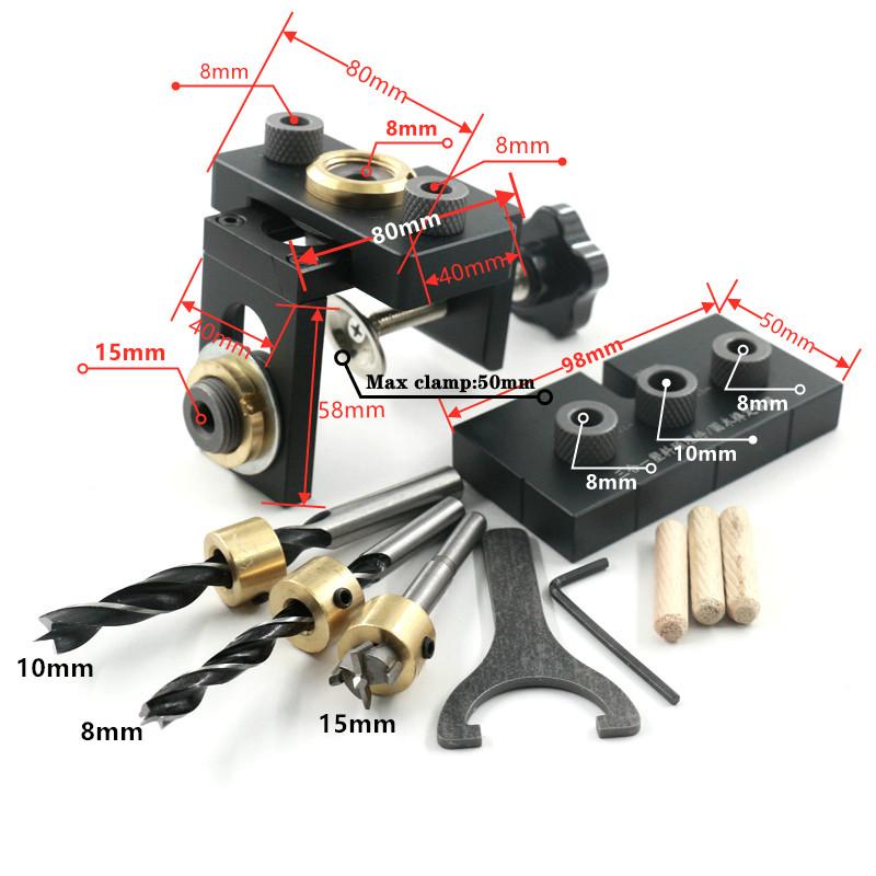 3 in 1 Adjustable Doweling Jig Woodworking Pocket Hole Jig With 8/15mm Drill Bit For Drilling Guide Locator Puncher Tools
