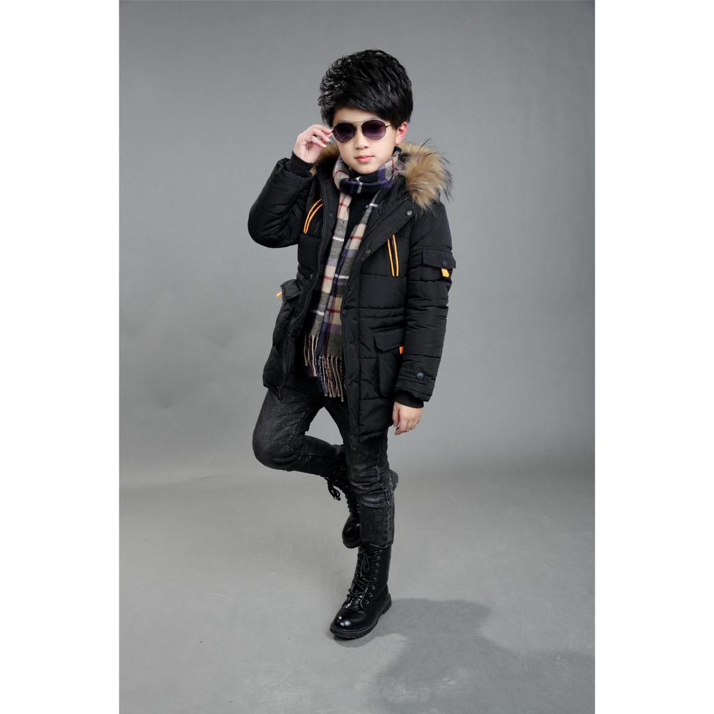 Zimní Dětská Chlapecká Bunda s Kapucí Dolů Bavlna Hrubá Teplá Chlapecká Parka Dětské Svrchní Oblečení Kabát