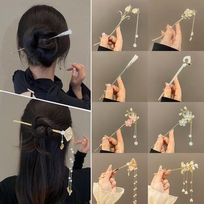 Ancient Chinese-Style Hanfu Hair Accessories: Elegant Updo Hairpins with Tassels for Women