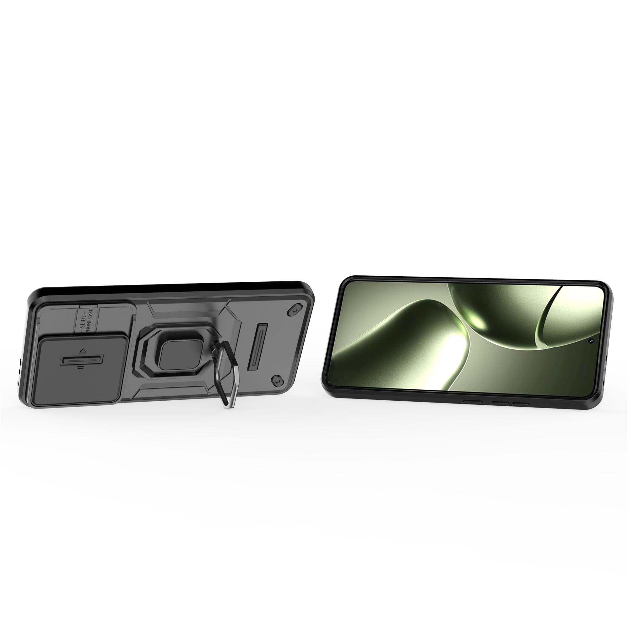 

For Xiaomi 14T Case PC+TPU Kickstand Phone Protector with Lens Cover Grey