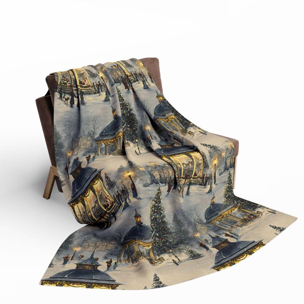 Hearth & Heritage- Cozy Winter Scene Fleece Blanket | Warm Soft Throw, Christmas Gift, Holiday Decor, Winter Home, Snowy Nights