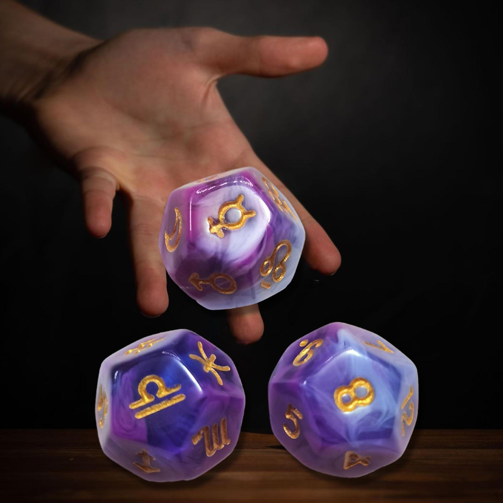 

3 шт., 12-сторонние игральные кости, астрологические кубики, принадлежности для вечеринок, многогранные карты, акрил для доски