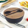 Saladier de 3340 ml avec couvercle, fourchette, cuillère, set de service à salade écologique en grande fibre de bambou pour la cuisine maison, bol mélangeur léger pour salade, fruits, pâtes