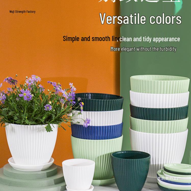 Small Vertical Stripe Resin Succulent Pot - Echeveria Non-Ceramic Planter for Home or Balcony