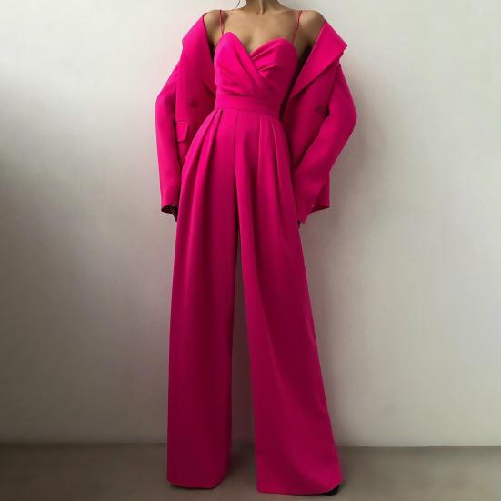 Combinaison pour femme Jambe large Taille haute Élégante Col V profond Dos nu Bretelles Combinaison pour banquet