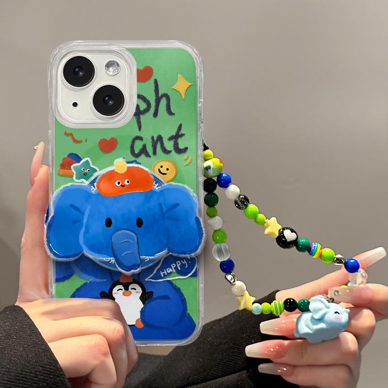 Elephant Back Fitting Magnetic Suction Bracket Suitable for Apple 16 Transparent Mobile Phone Case 15 Promax Large Hole Anti-fall 14 Cute 13